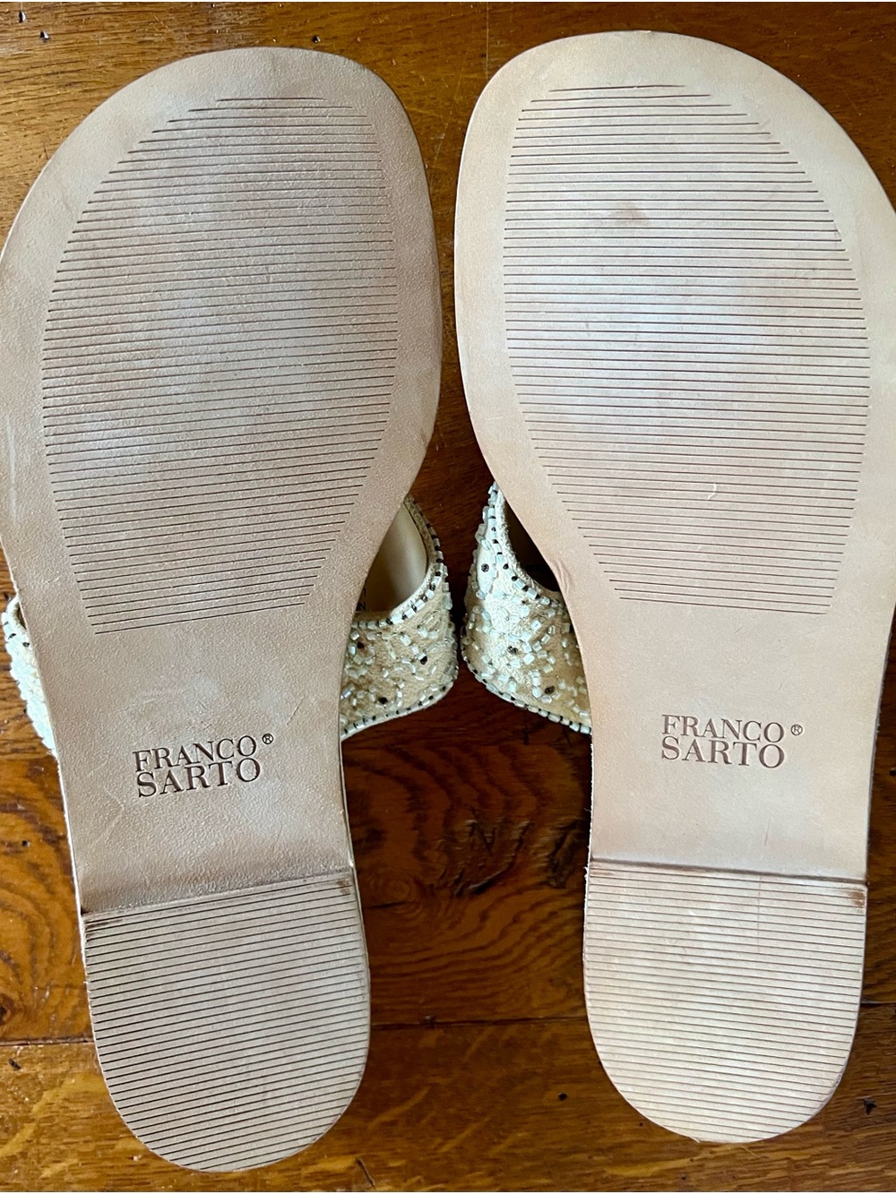 Franco Sarto Beige Beaded Toe-Post Sandals - Picture 2 of 3